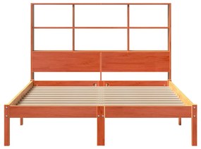 barna tömör fenyőfa könyvespolcos ágy matrac nélkül 120 x 200cm