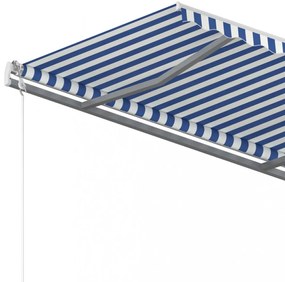 kék és fehér kézzel kihúzható póznás napellenző 350 x 250 cm