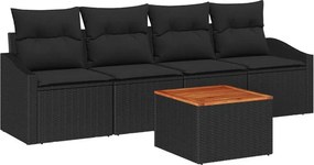 vidaXL Kerti Kanapé Szett párnával 5 pcs Fekete polirattan
