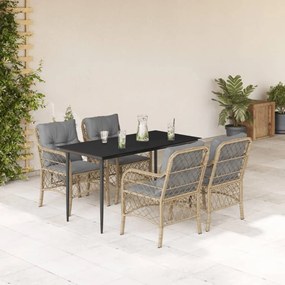 5 részes vegyes bézs polyrattan kerti étkezőgarnitúra párnákkal