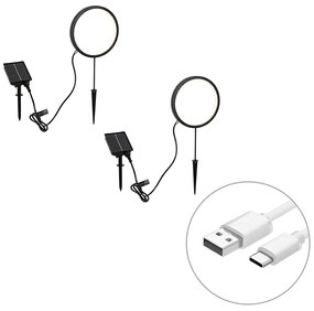 2 db fekete Adalind talajszpotlĂĄmpa szett 50 cm, ĂșjratölthetĆ LED-del Ă©s napelemmel, IP65