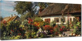Vászonkép 150x70 Vidéki házikó virágokkal