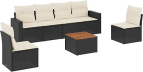 vidaXL 7 részes fekete polyrattan kerti ülőgarnitúra párnával
