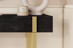 Verica modern konzolasztal / fésülködőasztal 120 cm fém lábakkal - fekete beton / arany lábak