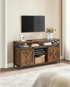 TV-szekrény tolóajtókkal, 147 x 40 x 76 cm, 65 colos TV-hez, rusztikus barna-fekete