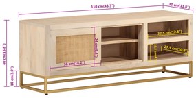 tömör mangófa és vas TV-szekrény 110 x 30 x 40 cm