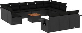 vidaXL 14 részes fekete polyrattan kerti ülőgarnitúra párnákkal
