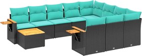 vidaXL 11 részes fekete polyrattan kerti ülőgarnitúra párnákkal