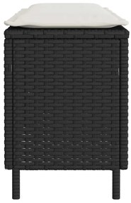 Fekete polyrattan kerti pad párnával 110x30x40,5 cm
