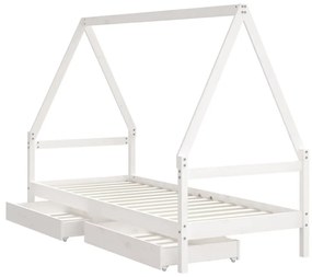 fehér tömör fenyőfa gyerekágykeret fiókokkal 80 x 200 cm
