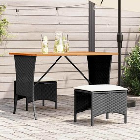 3 részes fekete polyrattan kerti étkezőgarnitúra párnákkal