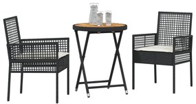 3 részes kert bistró szett párnákkal fekete poly rattan