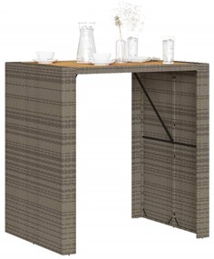 szürke polyrattan kerti bárasztal akácfa lappal 105x80x110 cm