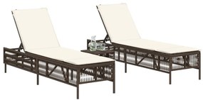 2 db barna polyrattan napozóágy asztallal