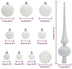 Karácsonyi Díszgömb Készlet 150 LED-del 61 pcs Fehér Műanyag