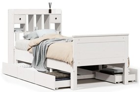 fehér tömör fenyőfa könyvespolcos ágy matrac nélkül 75 x 190 cm