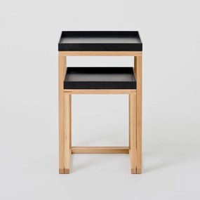 Oak 2 db-os tölgyfa tárolóasztal szett fekete lappal - Wireworks