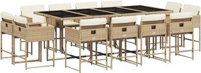vidaXL 13 részes bézs polyrattan kerti étkezőgarnitúra párnákkal