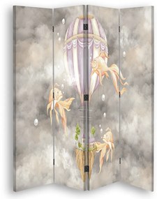 Gario Paraván Holégballon, ház és halak a felhos égen Méret: 145 x 170 cm, Kivitelezés: Klasszikus paraván