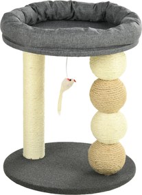 PawHut Macskakaparó Fa - Kis Macska Torony Tevékenységi Központ Kiscicák Számára Fészekkel, 4 Labdával és Zsineges Oszloppal, Terhelhetőség: 15 kg, Ø4