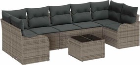 vidaXL Kerti Kanapé Szett 8 pcs Szürke Poli rattan és acél és üveg