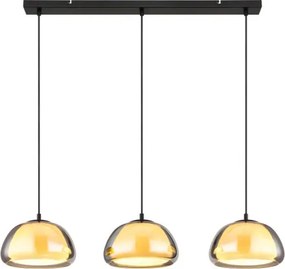 Globo 15743-3H Függeszték fém fekete matt, füstszínű/fehér üveg, kábel textil fekete, magassága rövidíthető, HxSzxM: 950x250x1200mm, 3x E14 40W 230V izzók nélkül