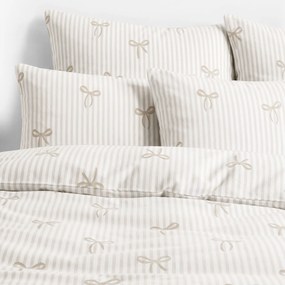 Goldea flanel ágyneműhuzat - latte masnik és csíkok 200 x 200 és 2db 70 x 90 cm
