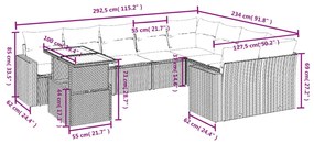 10 részes fekete polyrattan kerti ülőgarnitúra párnákkal