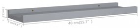 2 db szürke MDF szegélypolc képkeretekhez 40 x 9 x 3 cm