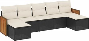 vidaXL 7 részes fekete polyrattan kerti ülőgarnitúra párnával