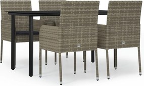 vidaXL 5 részes fekete és szürke polyrattan kerti étkezőszett párnával