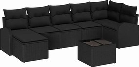 vidaXL Kerti Kanapé Szett párnával 8 pcs Fekete Poli rattan