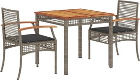 vidaXL 3 részes szürke polyrattan kerti étkezőgarnitúra párnával