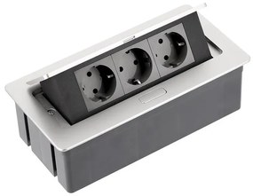 Konnektor, pultba süllyeszthető, fekvő, SOFT, 3x dugalj, 1,5fm kábellel, alumínium