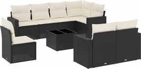 vidaXL 9 részes fekete polyrattan kerti ülőgarnitúra párnákkal