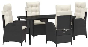 vidaXL Kert étkező szett párnával 5 pcs Fekete polirattan