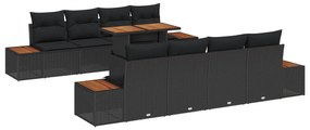 vidaXL Kert étkező szett párnával 9 pcs Fekete és Barna