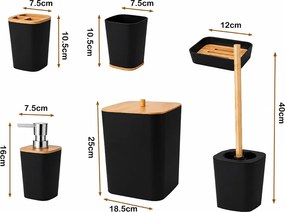 Fürdőszobai szett NATUREO 6 db, bambusz/fekete
