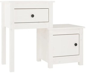 2 darab fehér tömör fenyőfa éjjeliszekrény 79,5 x 38 x 65,5 cm