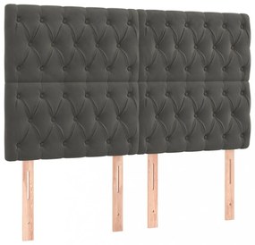 sötétszürke bársony LED-es fejtámla 144x7x118/128 cm
