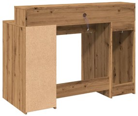 kézműves tölgy színű szerelt fa LED-es íróasztal 120x55x91 cm