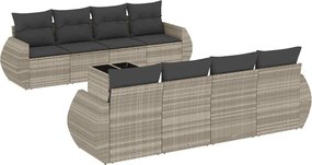 vidaXL 9 részes világosszürke polyrattan kerti ülőgarnitúra párnával