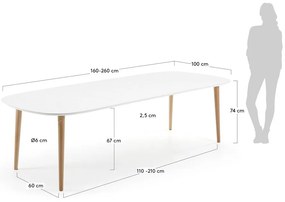 Fehér bővíthető étkezőasztal fehér asztallappal 100x160 cm Oqui – Kave Home
