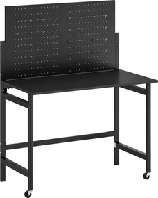 HOMCOM összecsukható műhelymunkaasztal görgőkkel és perforált táblával, 115 x 62 x 143,5 cm, 120 kg teherbírás | Aosom