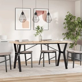 Tömör fenyőfa és acél étkezőasztal Y-vázzal 160x80x75,5 cm
