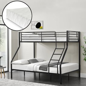 [neu.haus] Emeletes ágy 2 hideghab matrac 200cm x 140/90cm gyerekágy védőráccsal fém fekete