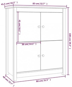 mézbarna tömör fenyőfa tálalószekrény 83x41,5x100 cm
