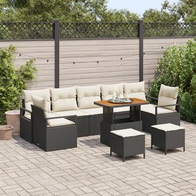 10 darabos kerti kanapészett párnákkal, fekete poli rattan akáccal, 2 személyes kerti kanapé párnákkal, fekete poli rattan, 3 darabos kerti étkező szett párnákkal, fekete poli rattan akáccal