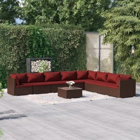 9 részes barna polyrattan kerti ülőgarnitúra párnákkal