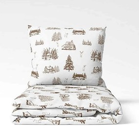 Karácsonyi Barna házikó pamut ágyneműhuzat TiaHome - 1x Párna 90x70cm, 1x Paplan 140x200cm